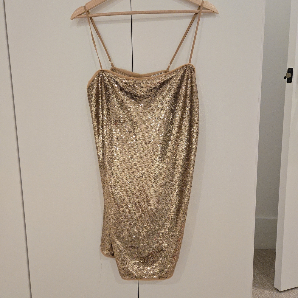 Free People Intimately Gold Sequin Mini Slip Dress Size M NWT - Picture 2 of 6